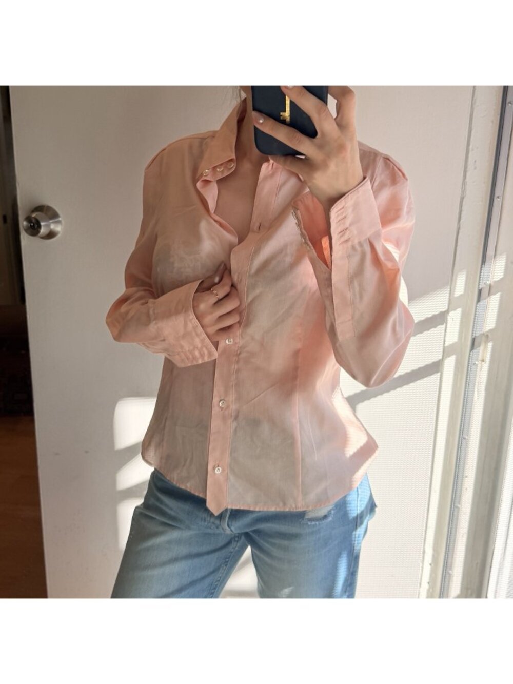 louis feraud Button Down Peach SILK US 8 SMALL or XS